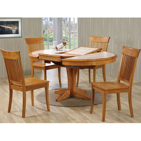 5 Piece Round Tile Top Table & Alexa Modern Slat Back Chair Dining Set